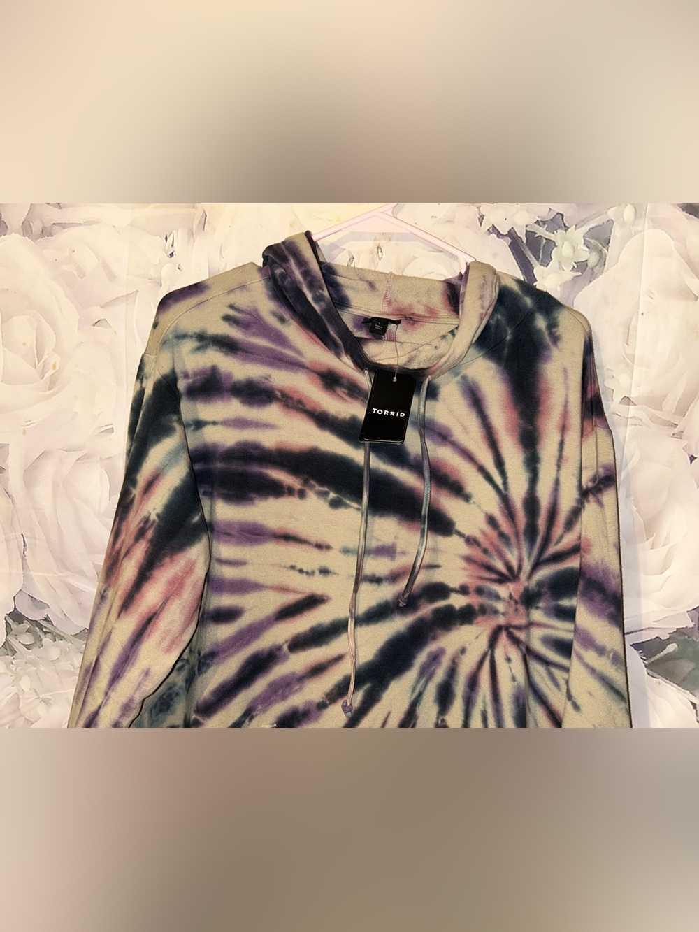Torrid Long Sleeve Hooded Dress French Terry Multi Tie Dye Size 1X 14-16 New Tag - Picture 3 of 6